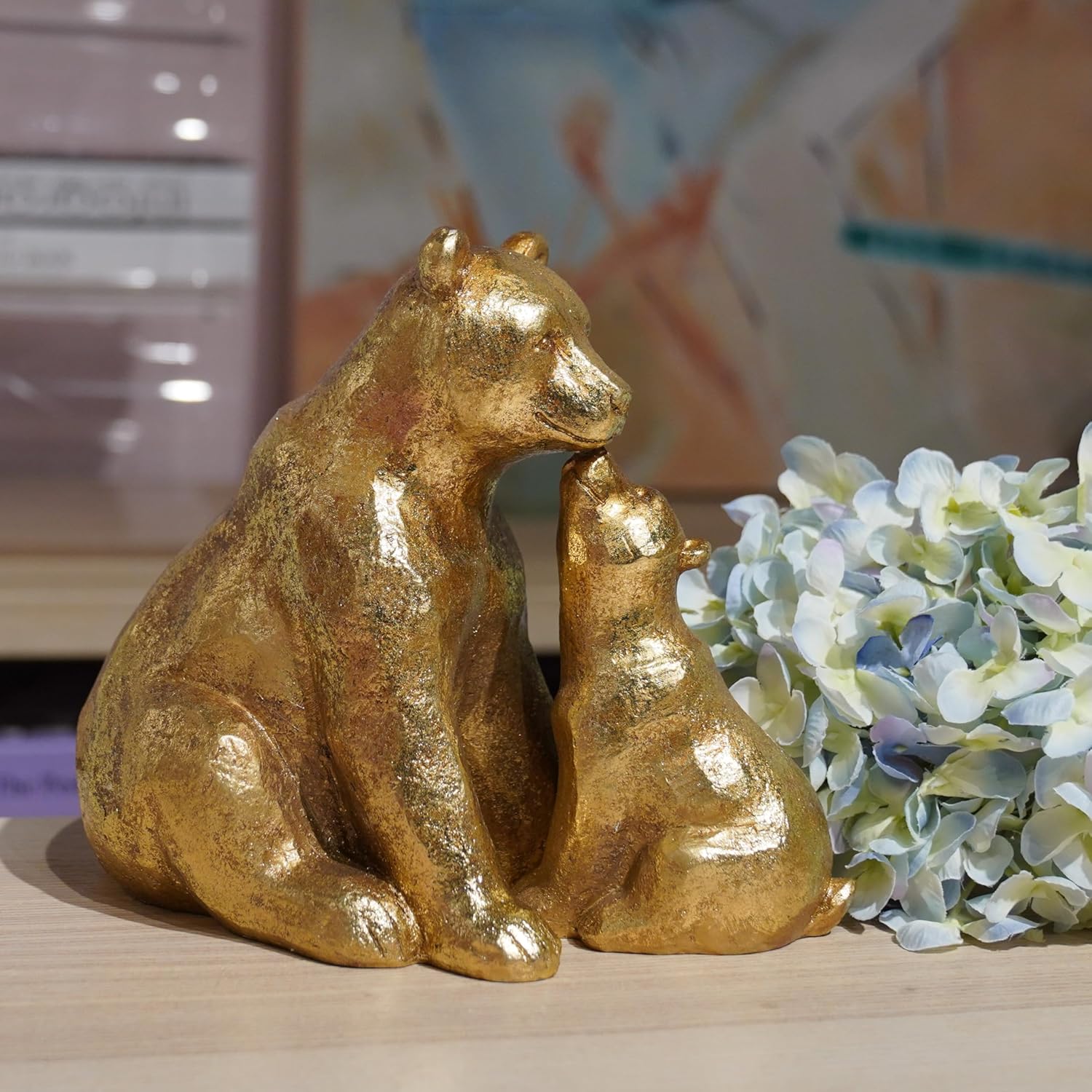 Elephant Statues Home Décor Collectible Figurines - Gold Resin Boho Elephant Decoration Handmade Brings Good Luck Health for Living Room Shelf Office Gifts for Women 7.25 x 3.25 x 5.75 Inch