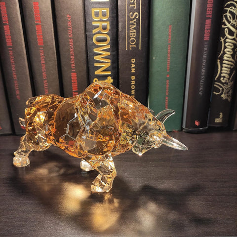 FengShui Wall Street Bull Statue Acrylic Bull Figurine Sculpture Home Office Desk Decorative Ornament 8.7''L (Amber)