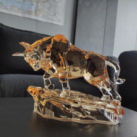 Acrylic Bull Statue - Wall Street Bull Sculpture for Home or Office Decor - 8.5'' Long