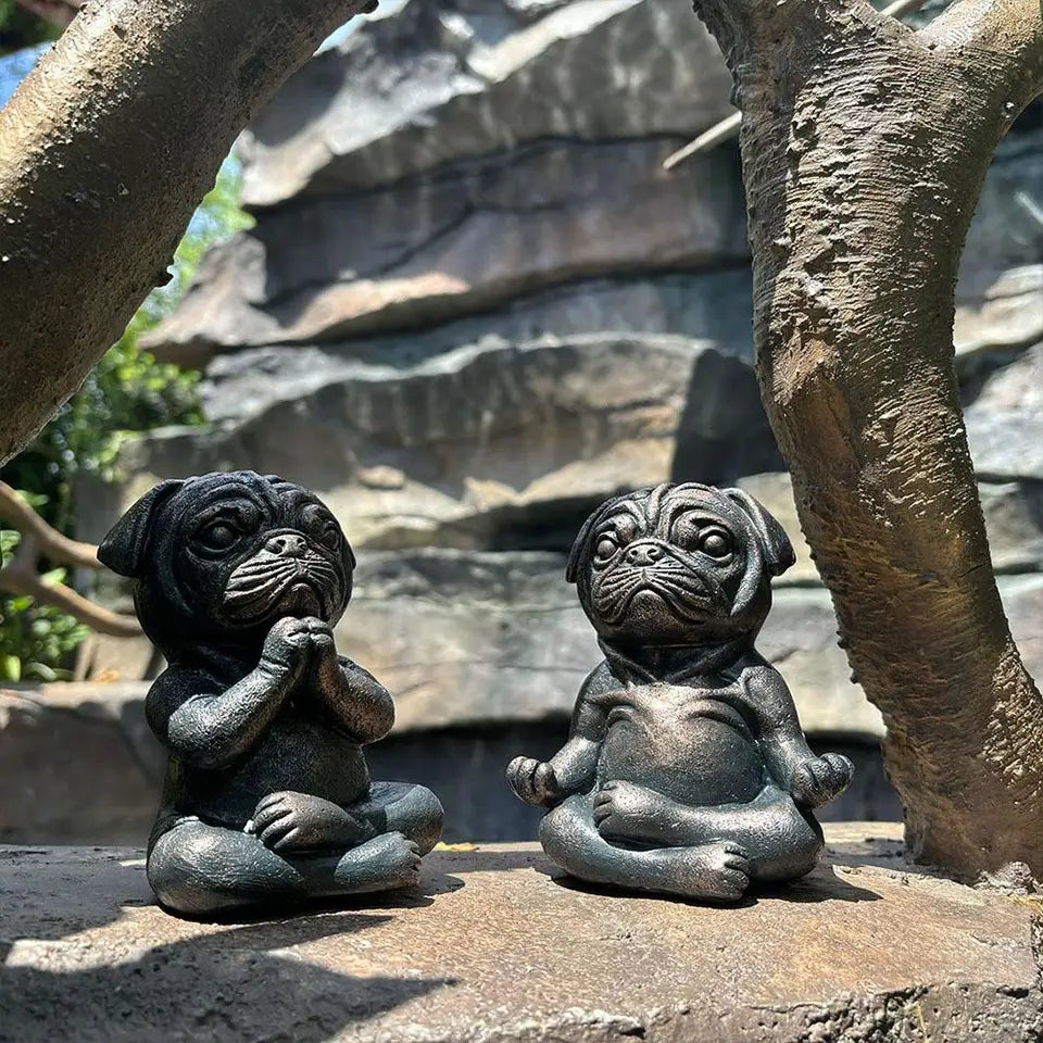 New Creative Meditating Pug Figurine Zen Yoga Resin Statue Decorative Collectible For Home Garden Desktop Dashboard Decoration