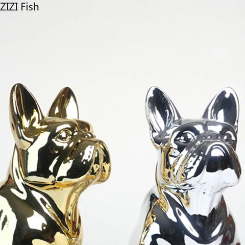 Electroplated Dog Sculpture Decoration Modern Home Decoration Art Resin Crafts Living Room Entrance Decoration Holiday Gift