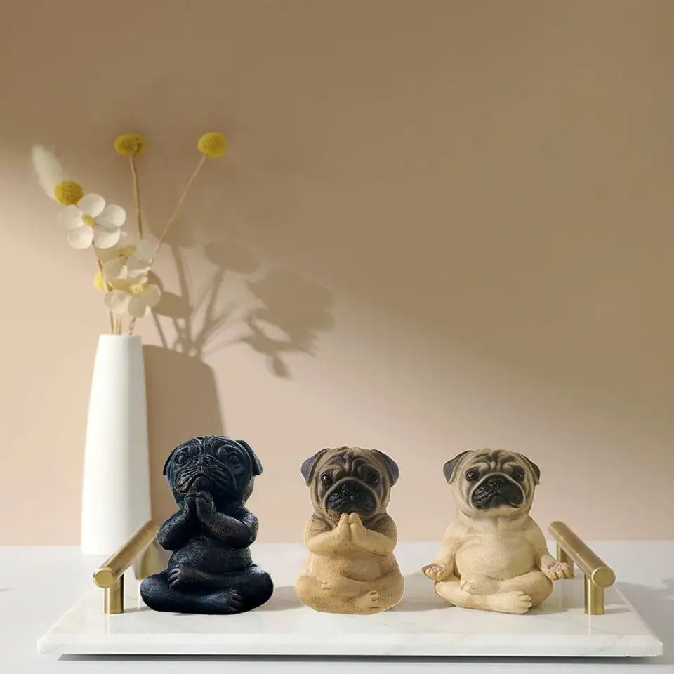 New Creative Meditating Pug Figurine Zen Yoga Resin Statue Decorative Collectible For Home Garden Desktop Dashboard Decoration