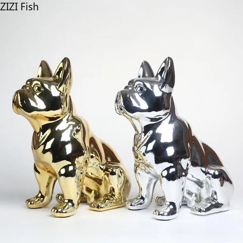 Electroplated Dog Sculpture Decoration Modern Home Decoration Art Resin Crafts Living Room Entrance Decoration Holiday Gift