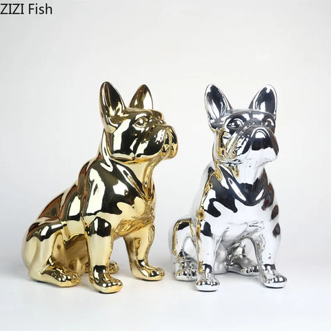 Electroplated Dog Sculpture Decoration Modern Home Decoration Art Resin Crafts Living Room Entrance Decoration Holiday Gift